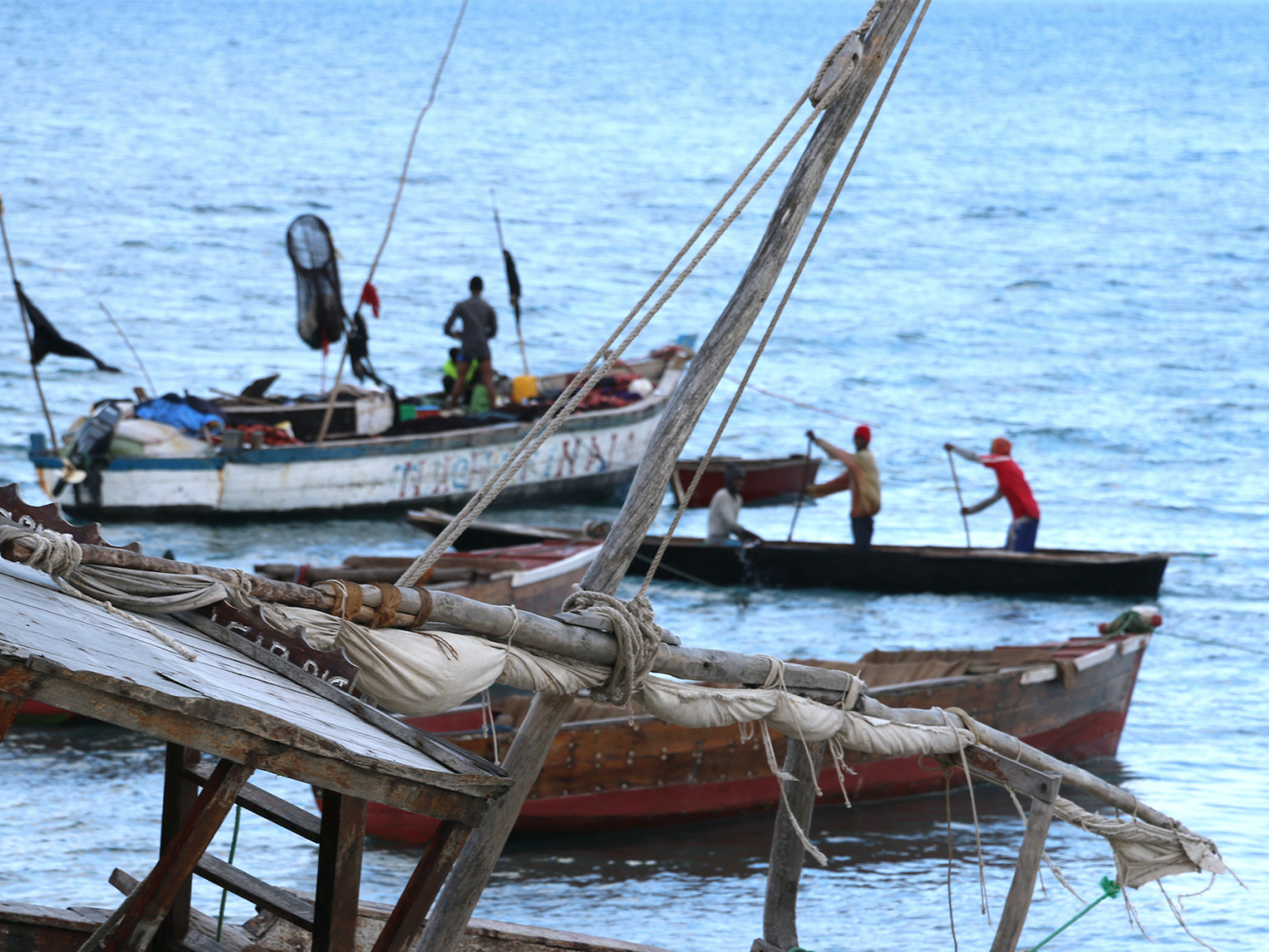 boats off the coast of Zanzibar