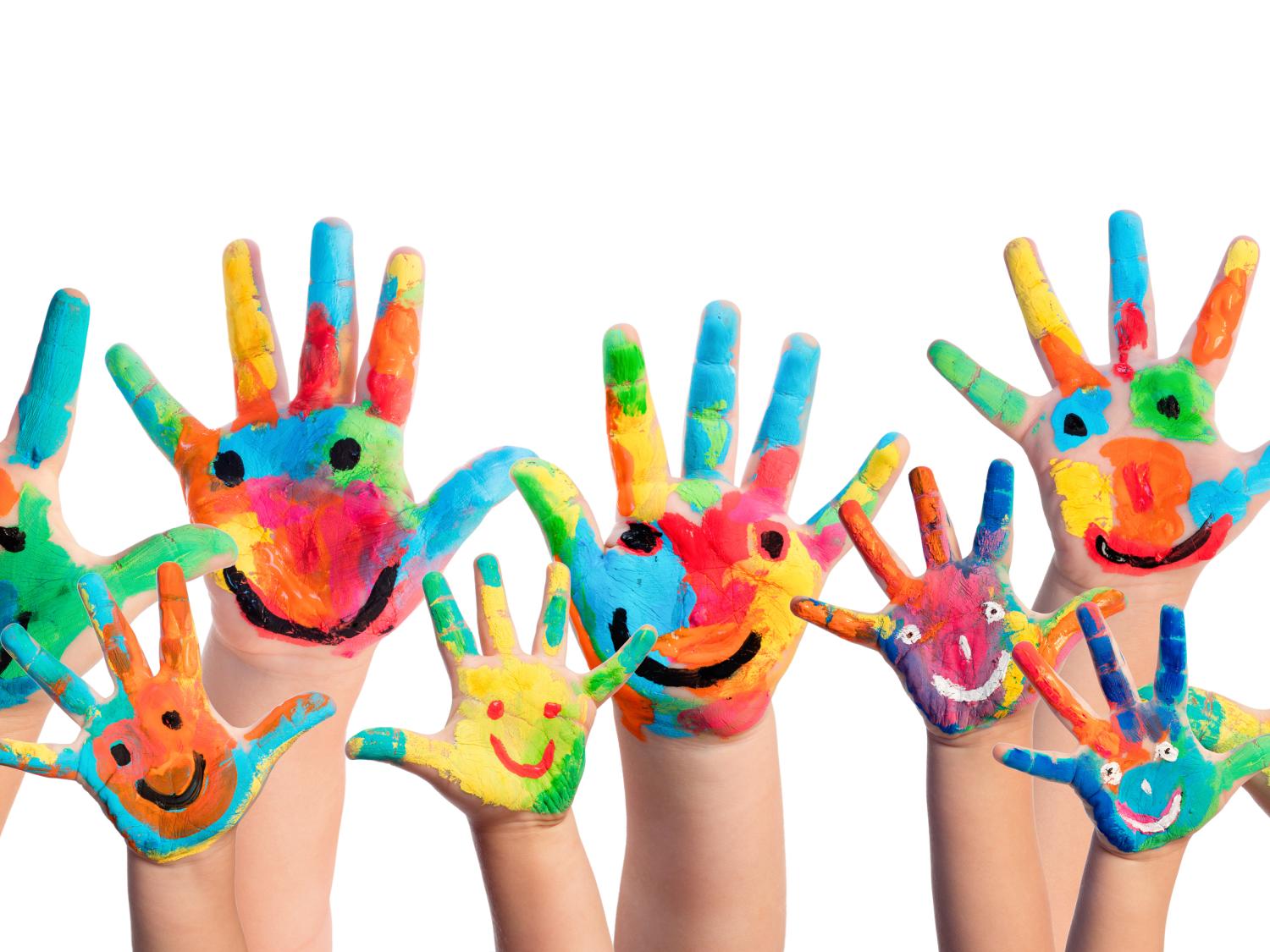 painted hands raised