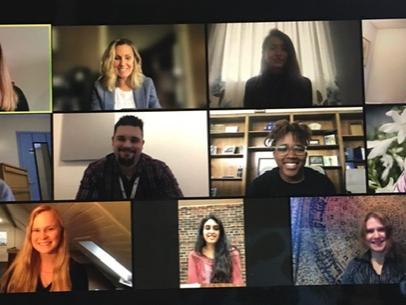 A screen shot of people participating in a Zoom call