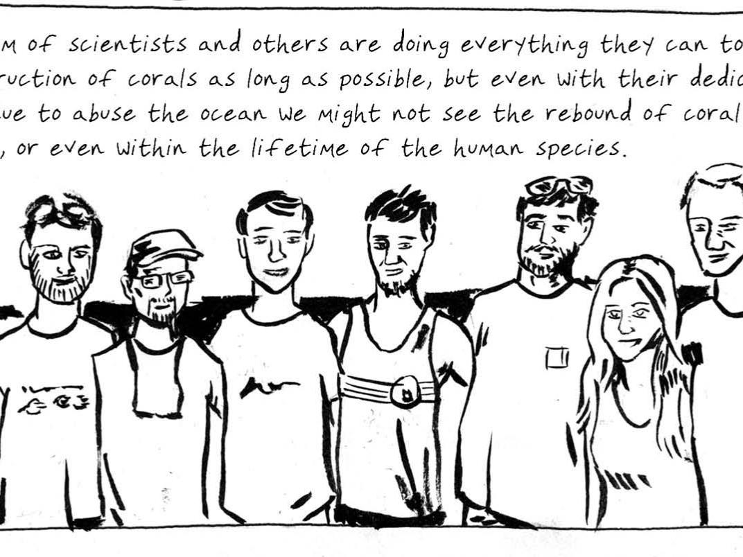 cartoon with 7 people, Todd LaJeunesse & his lab