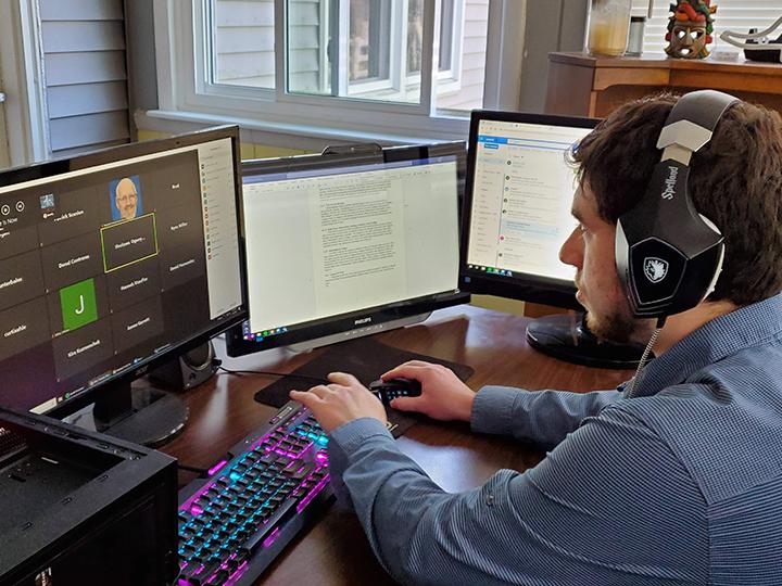 Berks student working on his classes remotely.