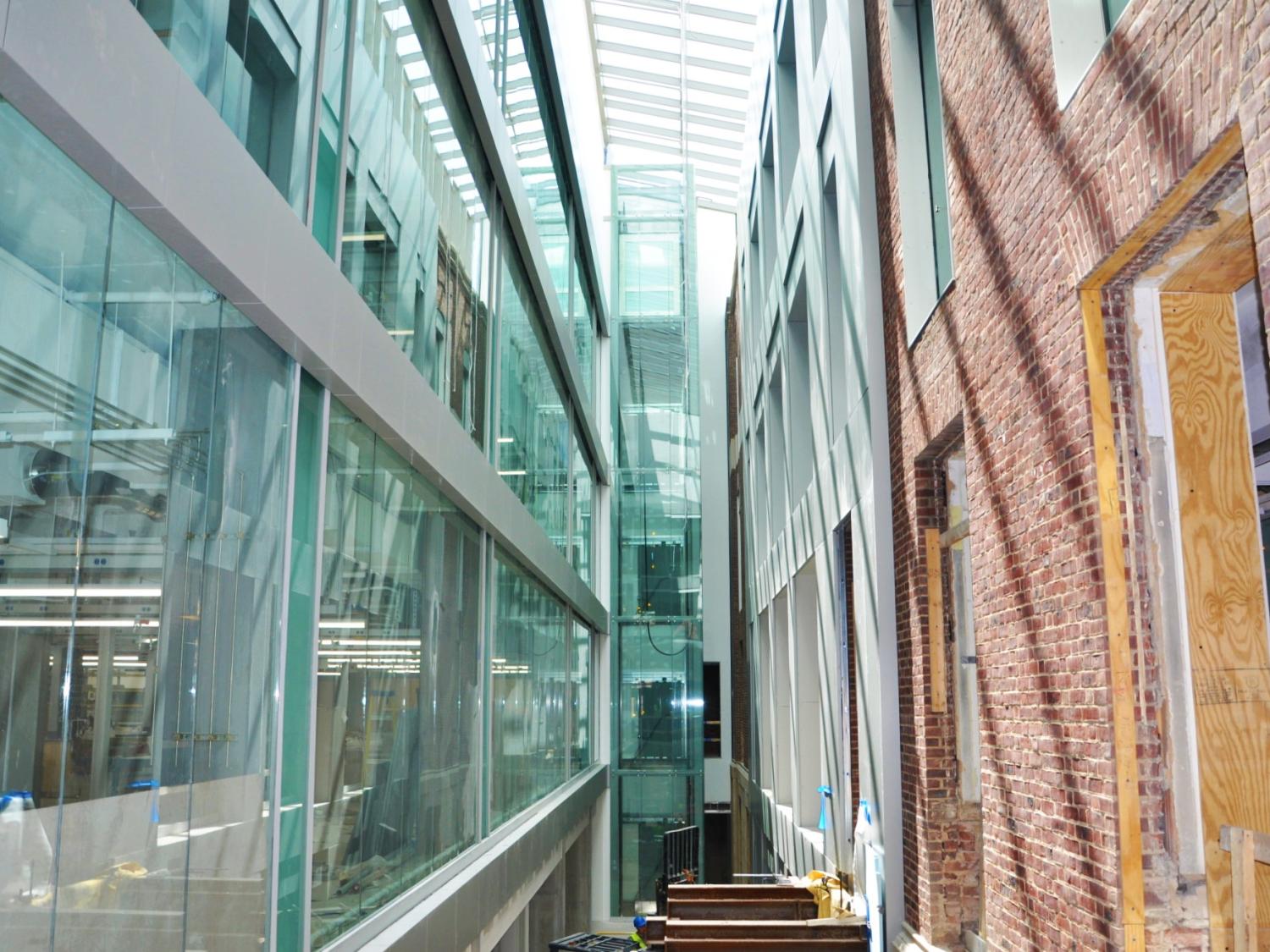 Juxtaposition of 1931 portion and new atrium of the renovated Steidle Building