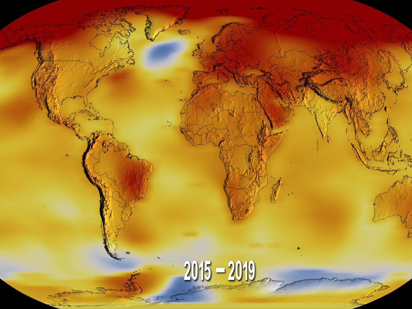 Global temperature anomaly chart for 2015-2019
