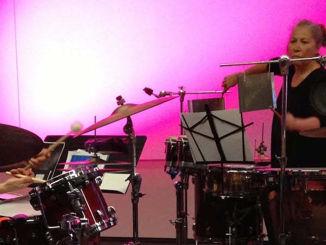Percussionists Robyn Schulkowsky and Joey Baron
