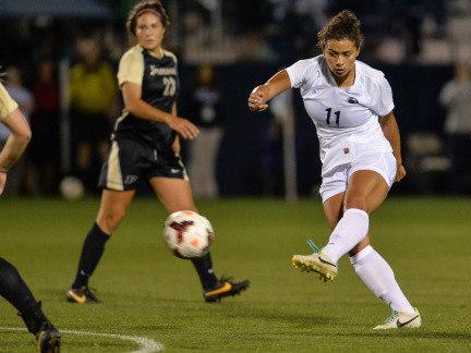 Penn State women's soccer midfielder Raquel Rodriguez in action vs. Purdue during a 2013 Nittany Lion victory.