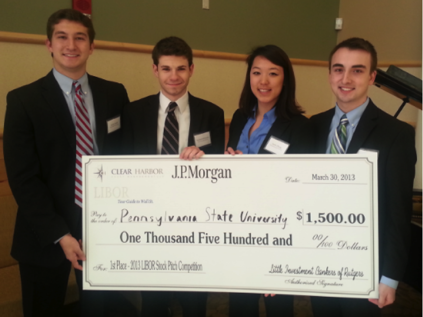 Student winners of the 2013 Rutgers Stock Pitch Competition