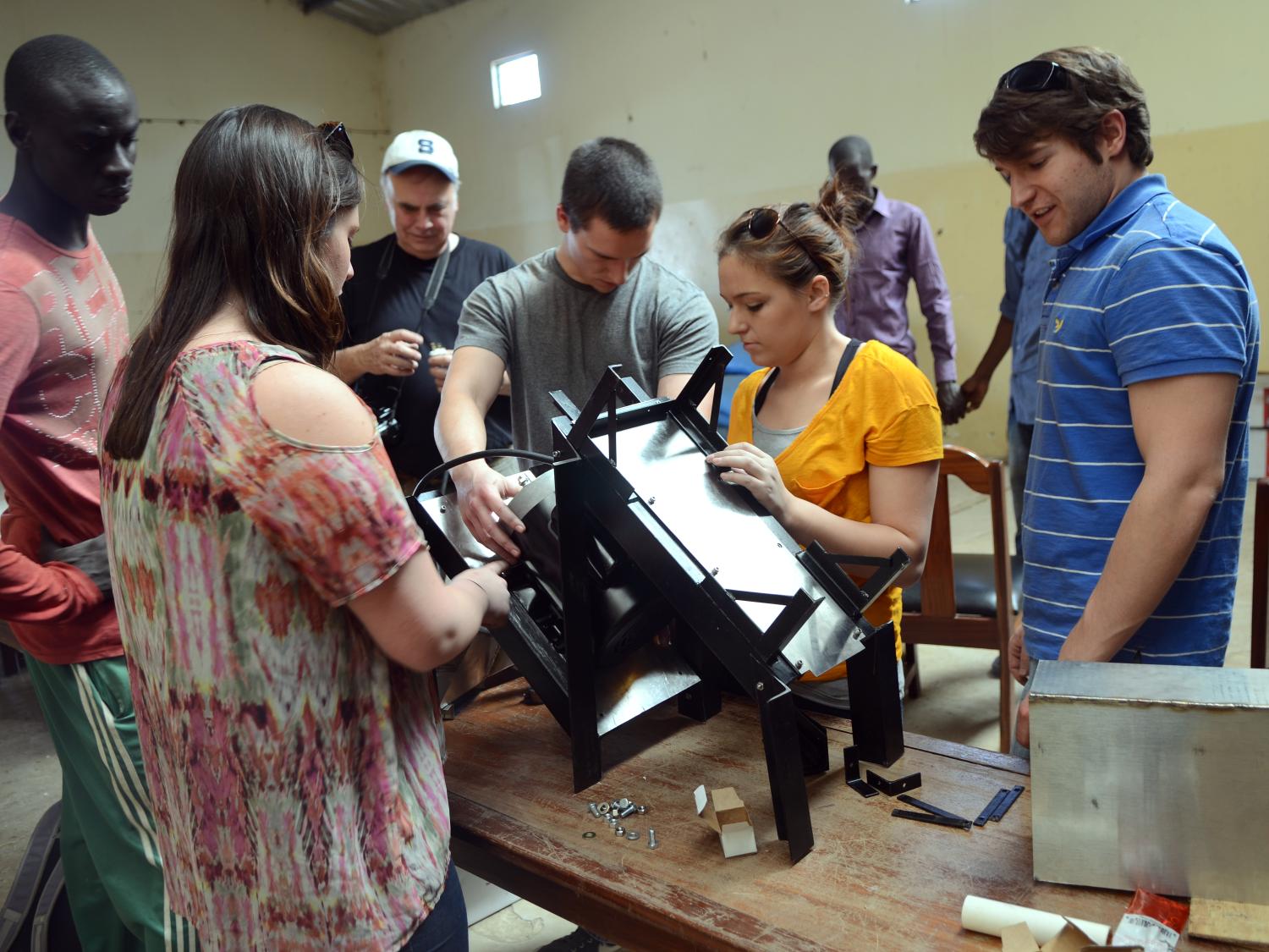 Students assemble baobab machine on table