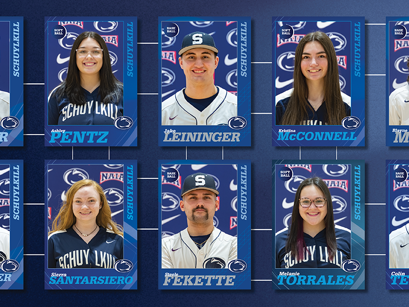 Baseball card graphic depicting PSUAC conference awardees