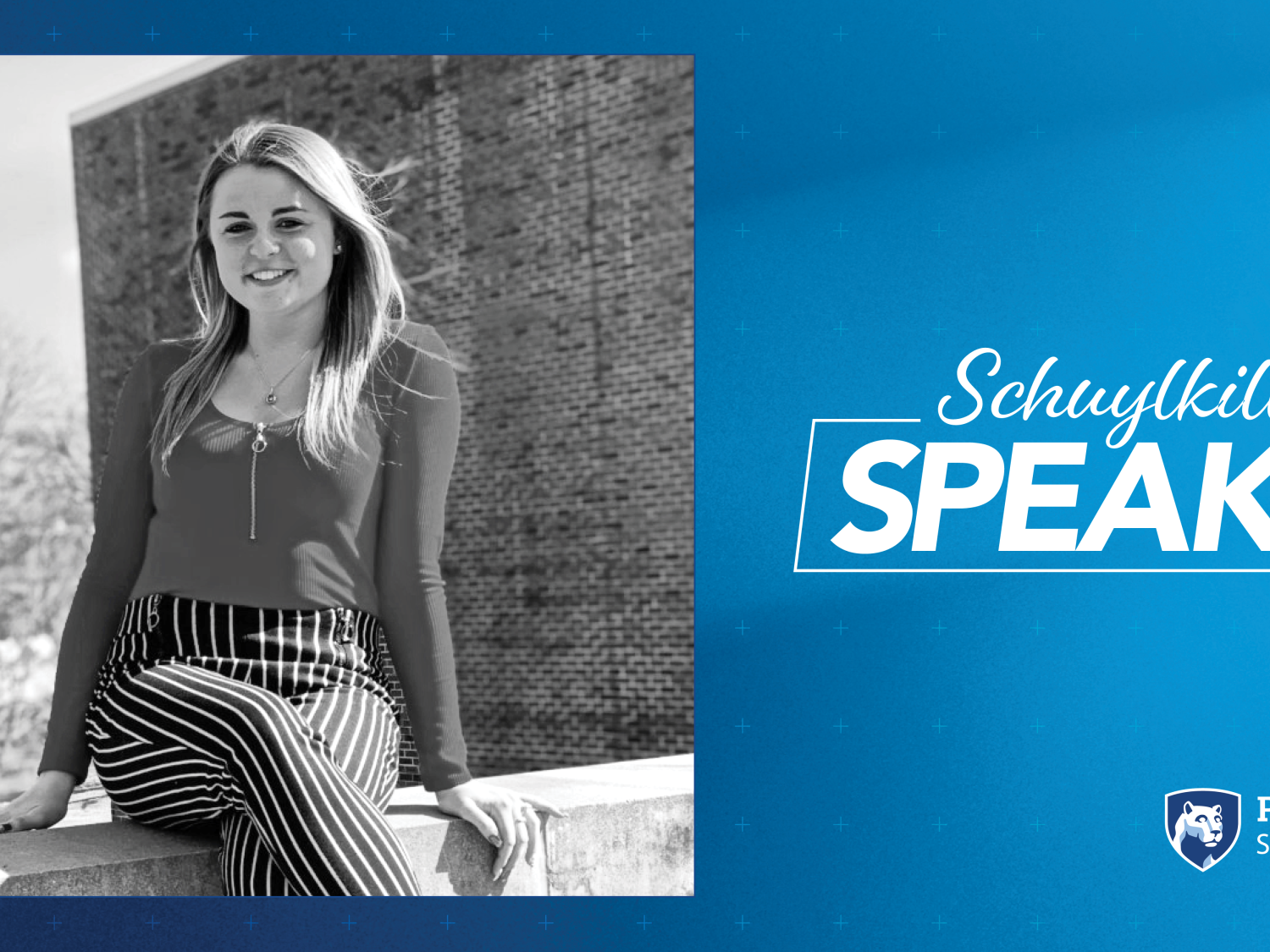 Schuylkill Speaks Graphic with black and white photo of student, Noel Kaufman