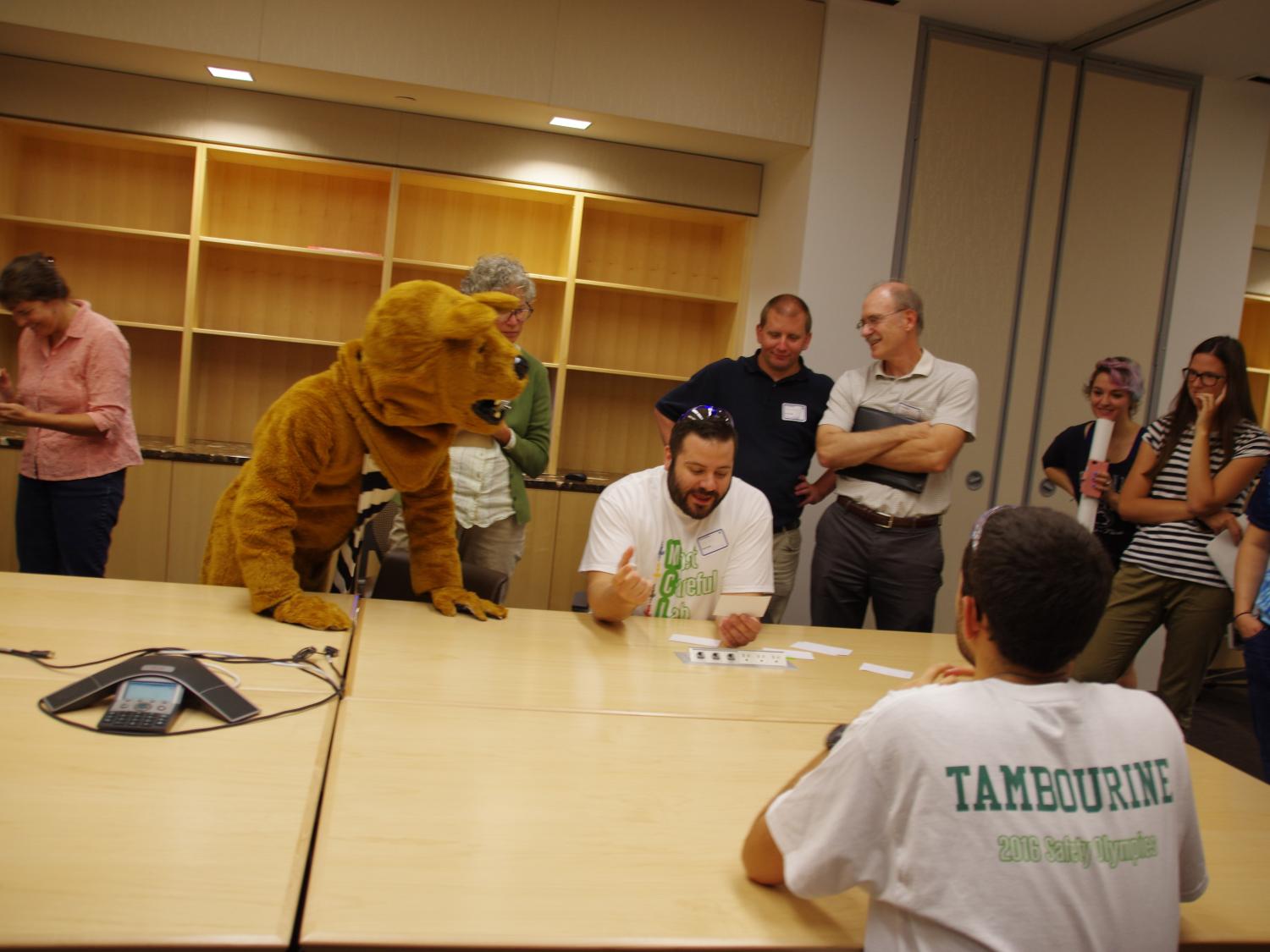 Nittany Lion with students