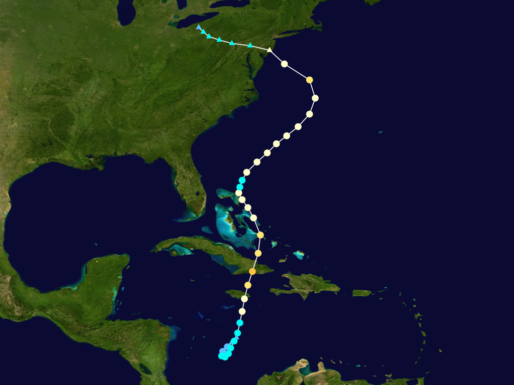 The path Hurricane Sandy took before making landfall on the East Coast of the United States.