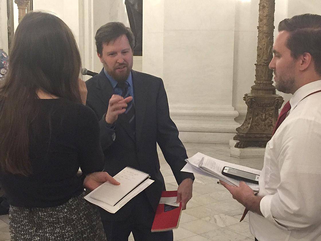 Sascha Meinrath with reporters