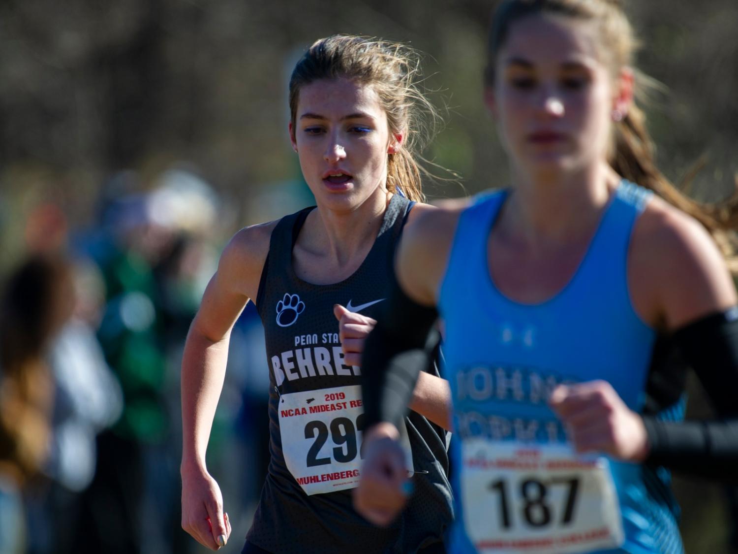 Penn State Behrend runner Savanna Carr competes in a cross country race.