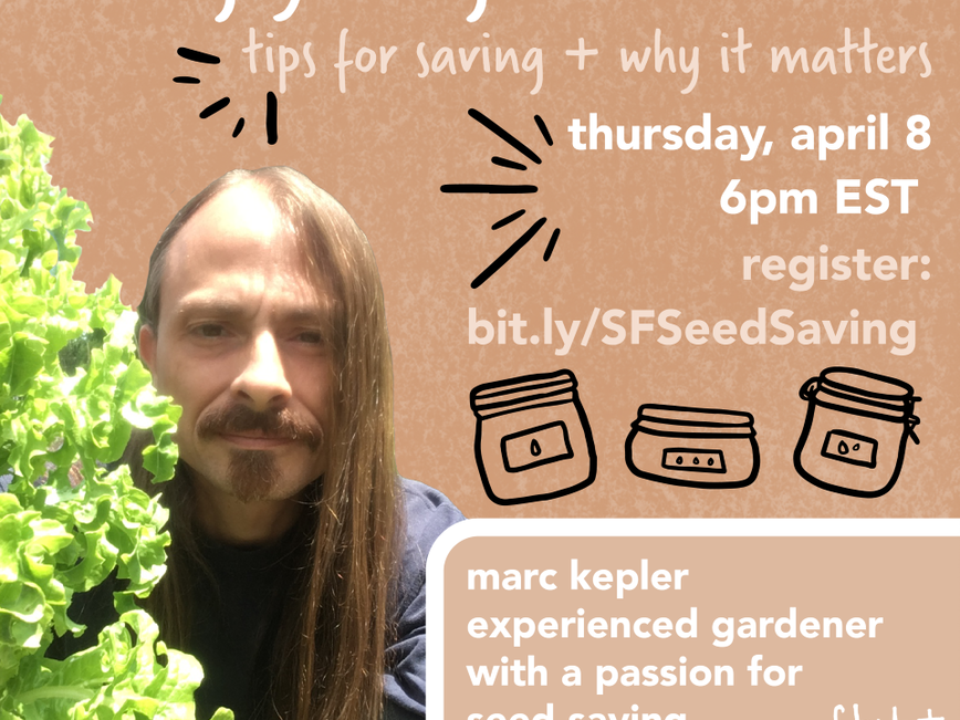 A flyer for the "Saving Your Garden's Seeds" workshop