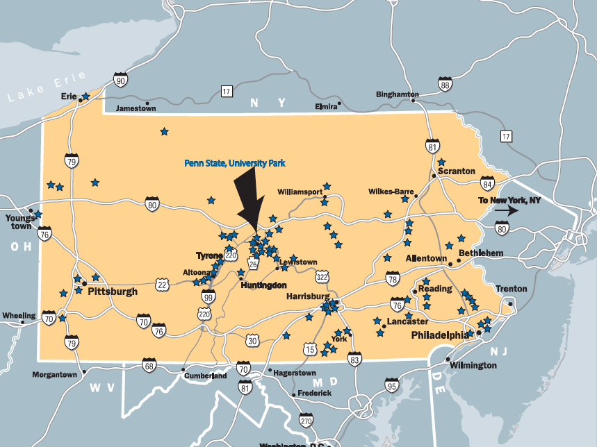 Map of local Pennsylvania vendors