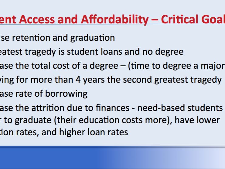 A slide from President Barron's remarks