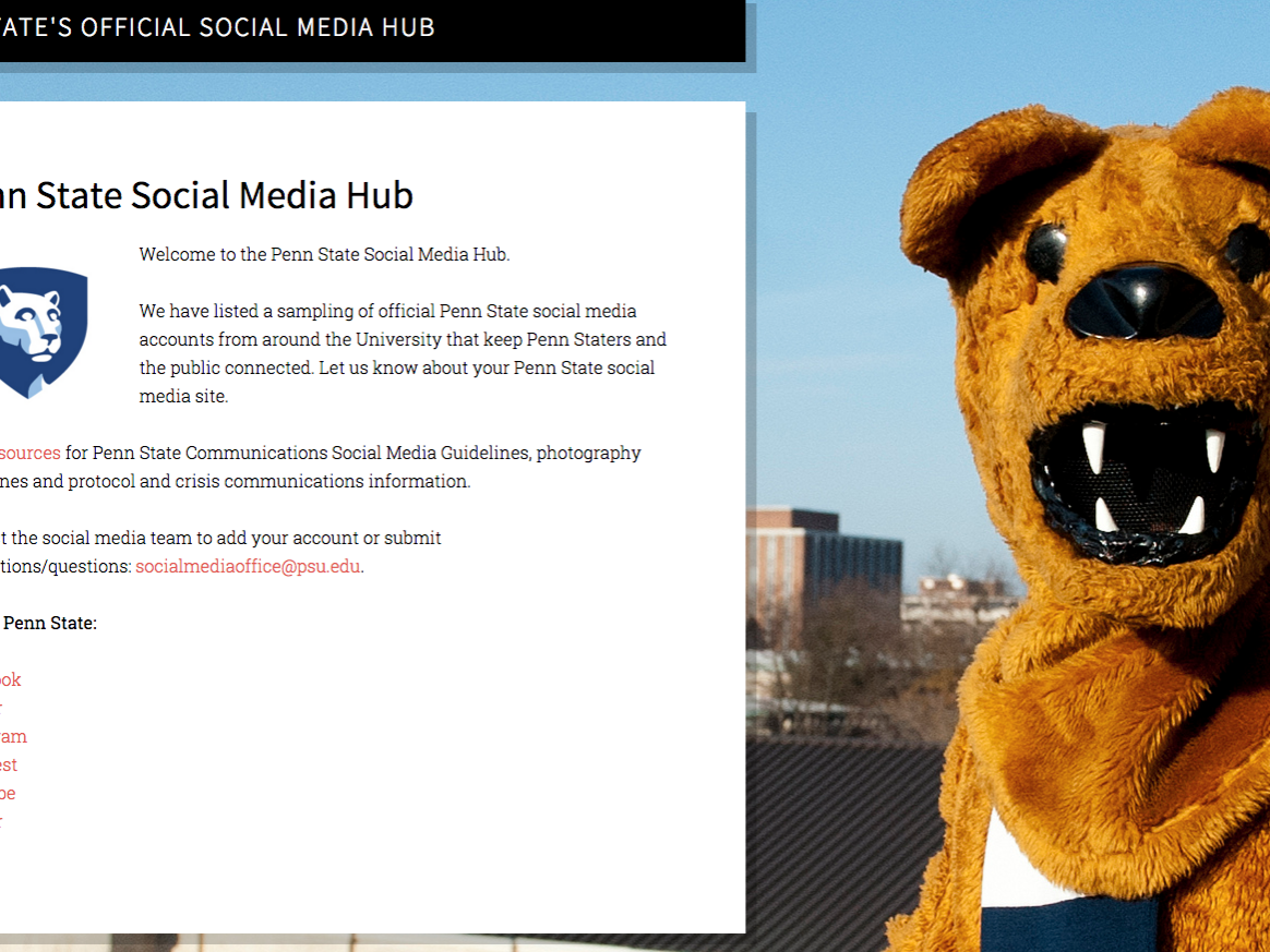 A screen shot of the hub's homepage