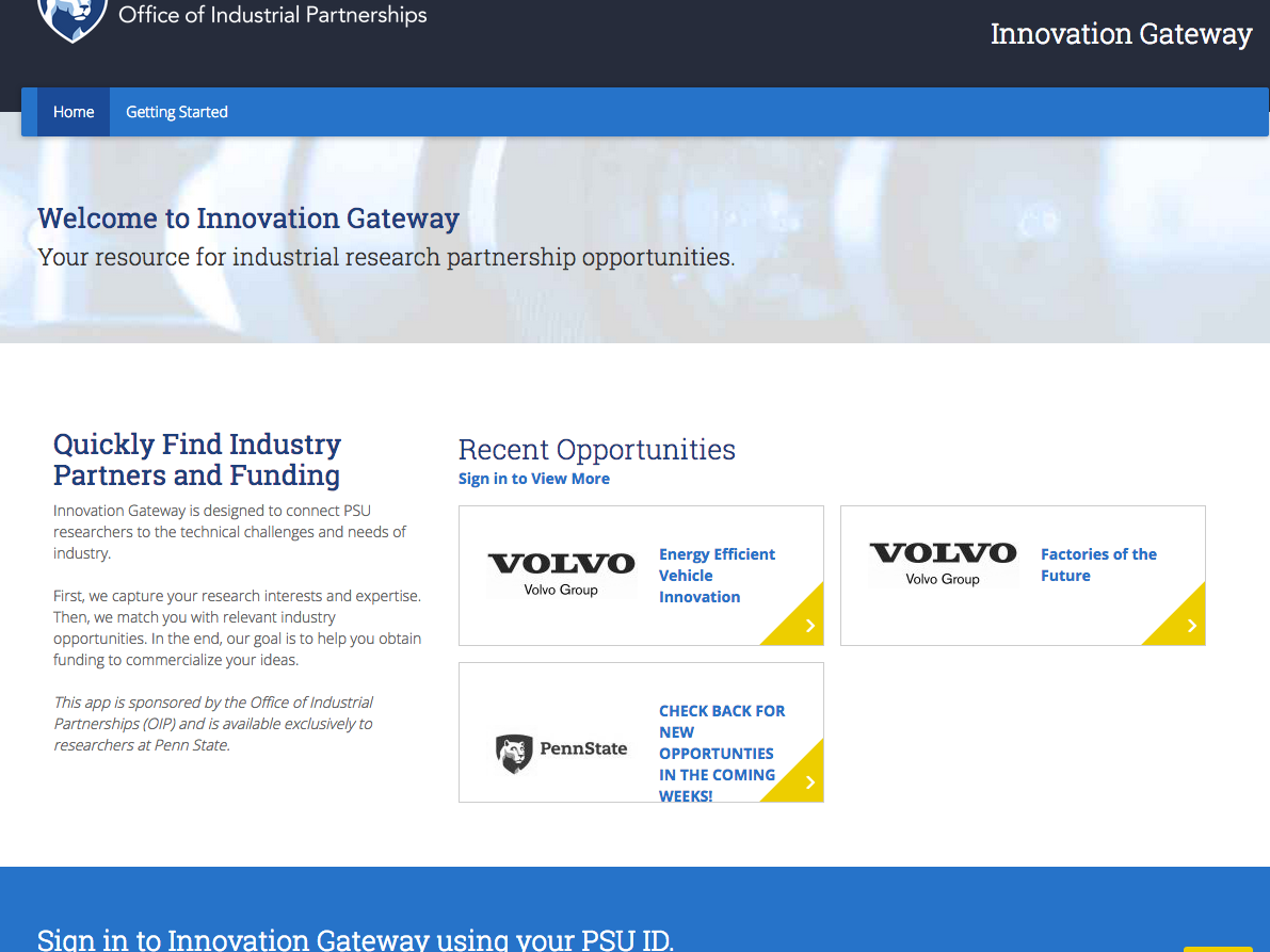 Screen shot of Innovation Gateway website