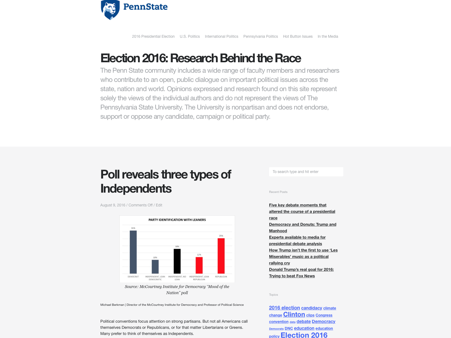 A new blog — Election 2016: Research Behind the Race — collects research-based commentary and insight into many campaign-related topics all in one place. Visit http://election2016.psu.edu to follow along.