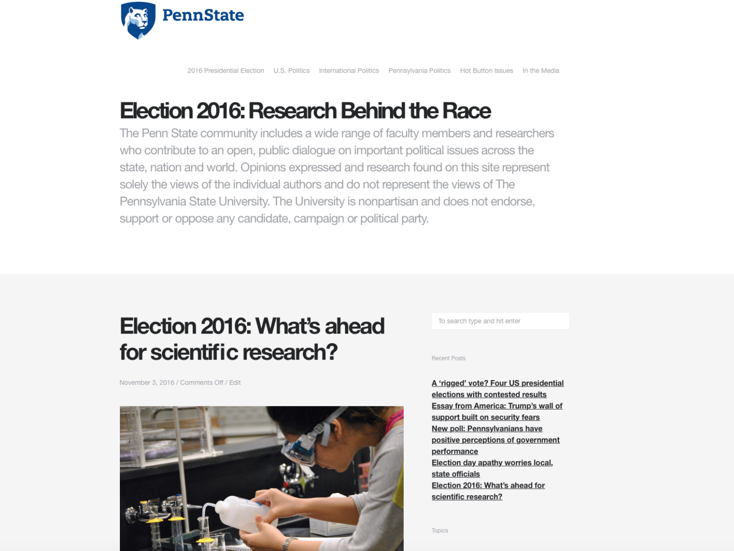 A screenshot from election2016.psu.edu.