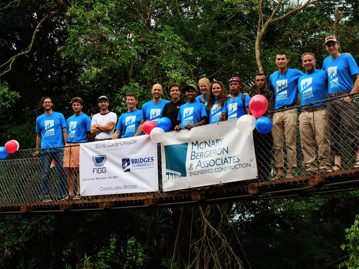 Students standing on their footbridge 
