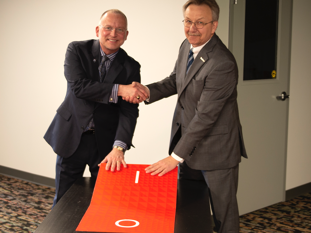 Dr. Charles Patrick and Bob Shark at the dedication ceremony for Fayette Launchbox.