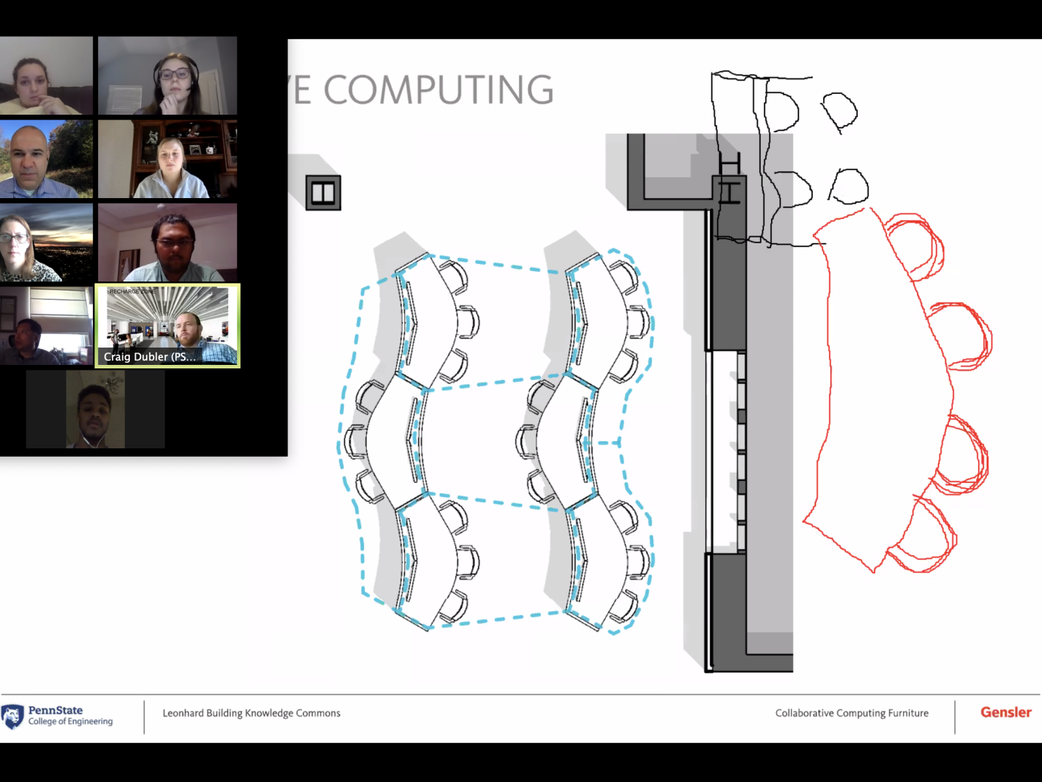 Image of group discussing room design via Zoom.