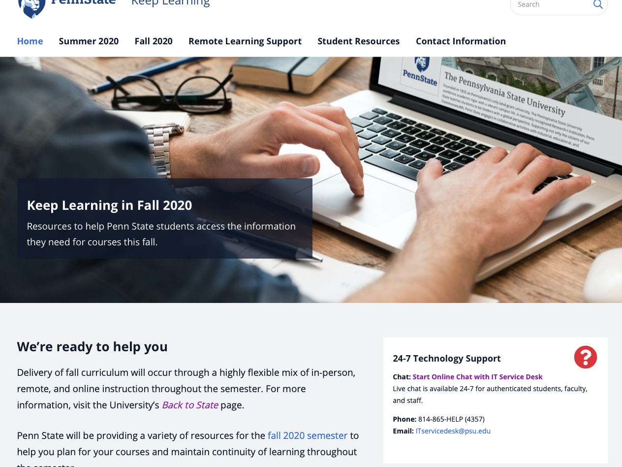 Screenshot of keeplearning.psu.edu website