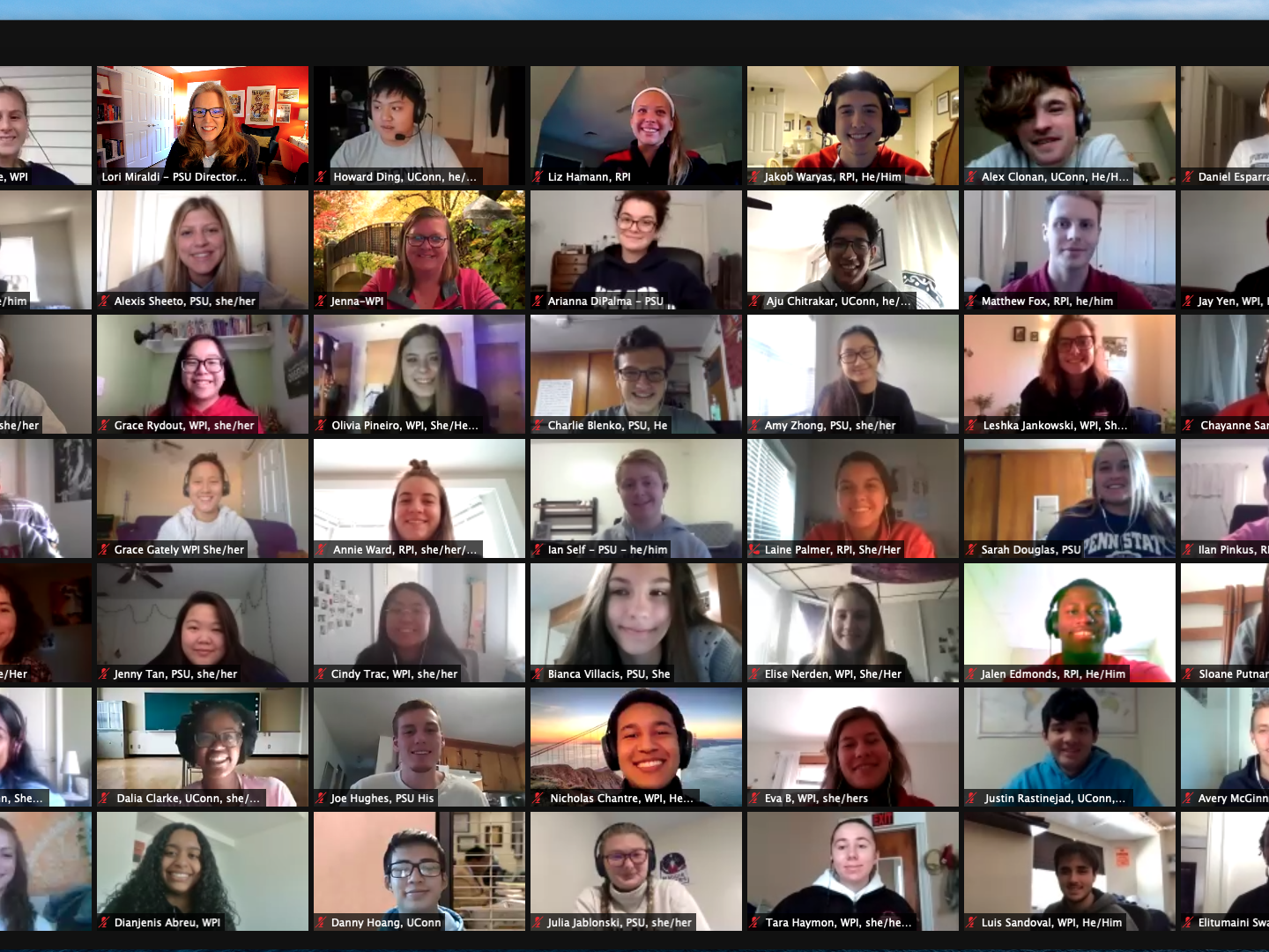 Screenshot of computer screen hosting a video call with student participants