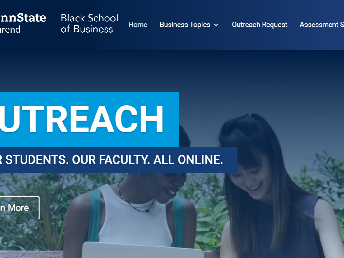 A screenshot of the new Black School of Business K-12 outreach website