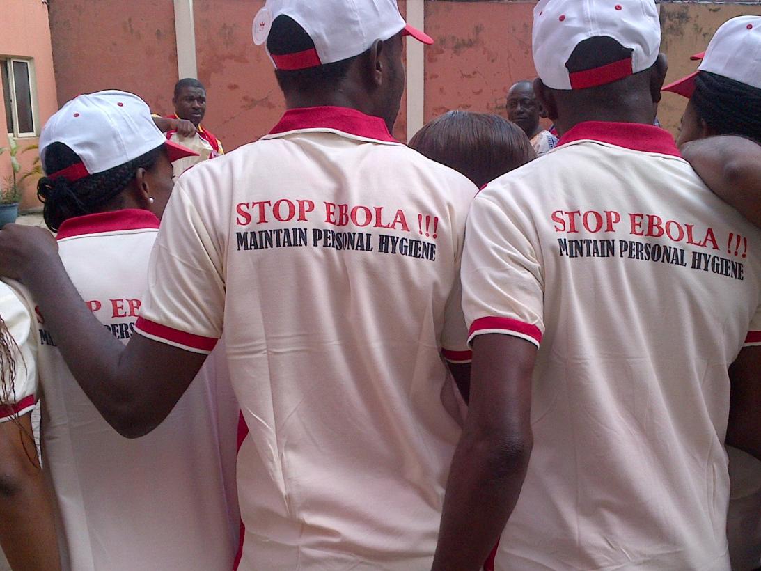 Response volunteers in Nigeria gather during the 2014 Ebola outbreak.