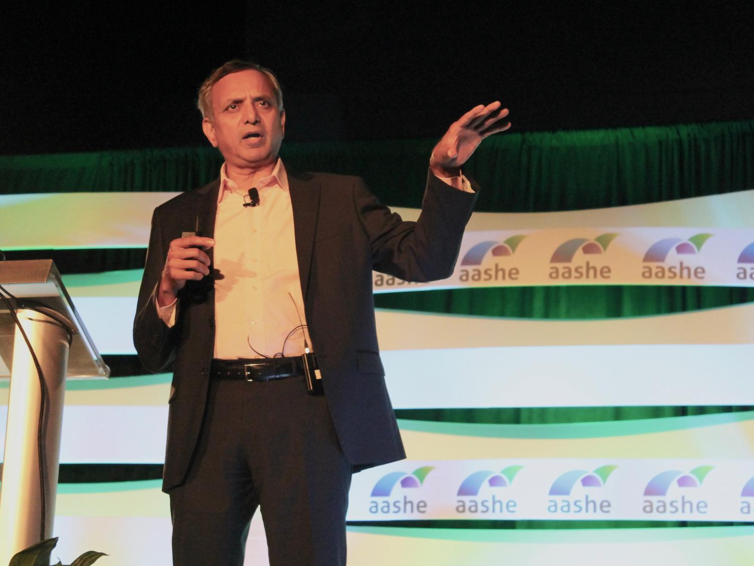 Paul Shrivastava, Penn State's Chief Sustainability Officer, speaks at the 2018 AASHE Conference in Pittsburgh