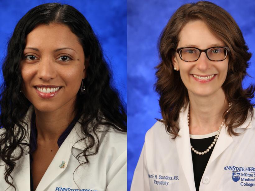 Headshots of Drs. Patricia Silveyra and Erika Saunders wearing medical coats.