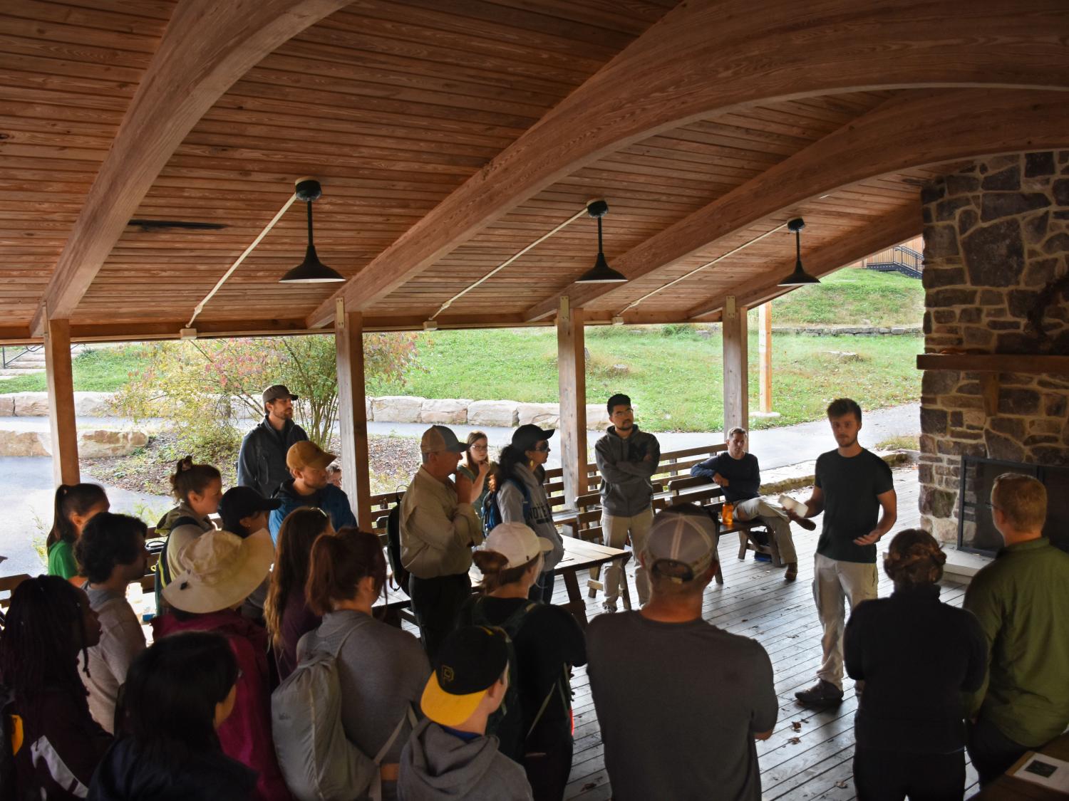 Graduate student Mike Forgeng addresses snapshot day attendees.