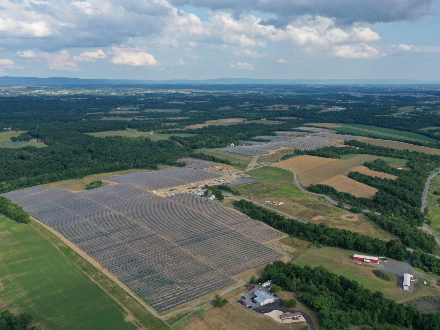 Aerial view of solar power installation