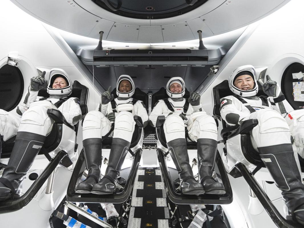 Four astronauts prepare to launch on a mission to the International Space Station