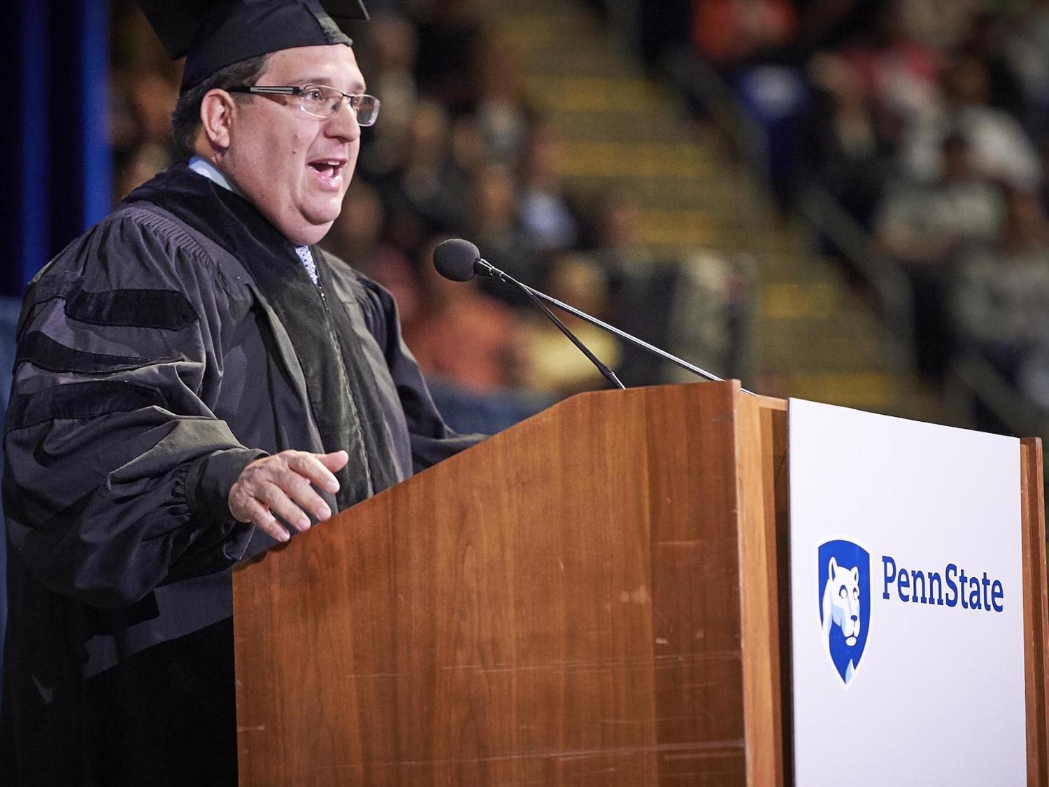 Salomon Sredni addresses Smeal's spring 2016 graduates.