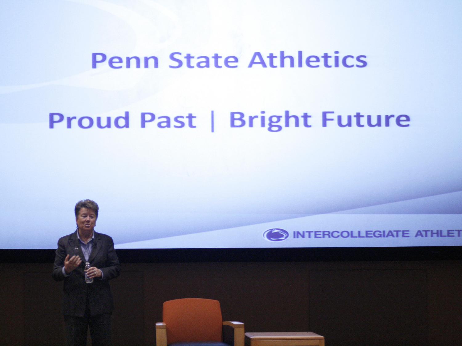 Athletics director Sandy Barbour presents slideshow