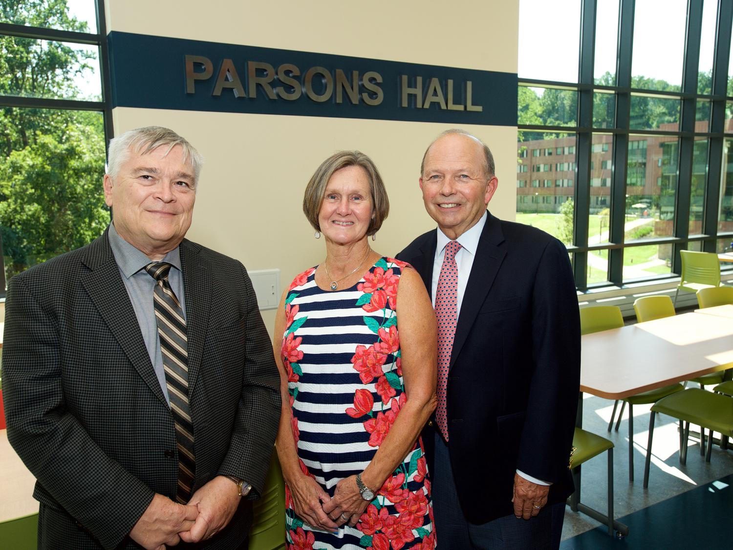 Eric Barron, Eleanor Parsons, and Jerry Parsons at Penn State Brandywine 