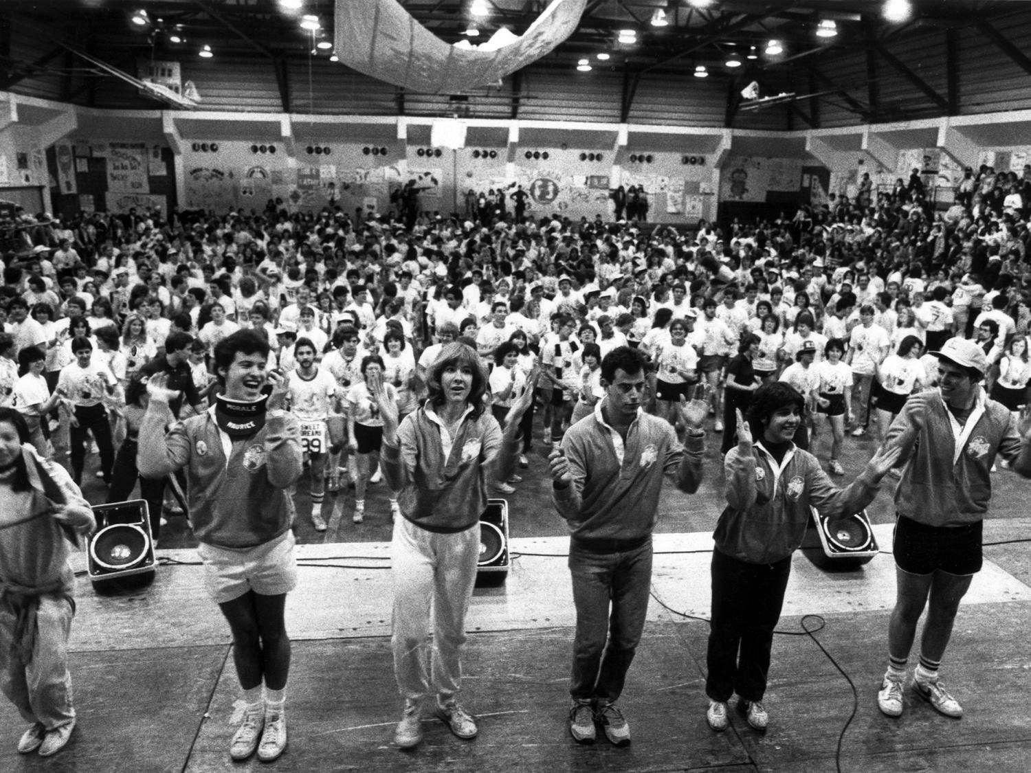 Penn State Dance Marathon dancers in the White Building 1979