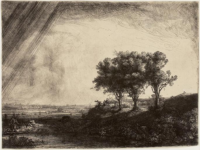 Rembrandt Harmensz. van Rijn, "The Three Trees," 1643, etching, drypoint, and engraving. Bequest of Charles J. Rosenbloom, 74.7.164. Image courtesy of Carnegie Museum of Art, Pittsburgh.