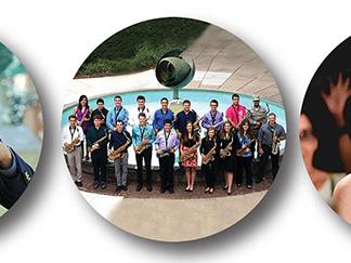 Left to Right: James Lyon, Penn State Saxophone Studio, and Jina Jang.