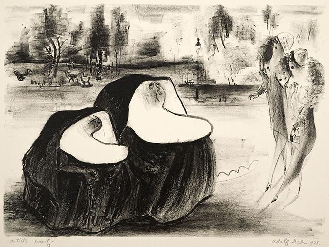 Adolf Dehn, "Sisters," from "Paris Lithographs," 1928, lithograph, Transfer from The Pennsylvania State University Libraries Print Collection, 2009.59.2.