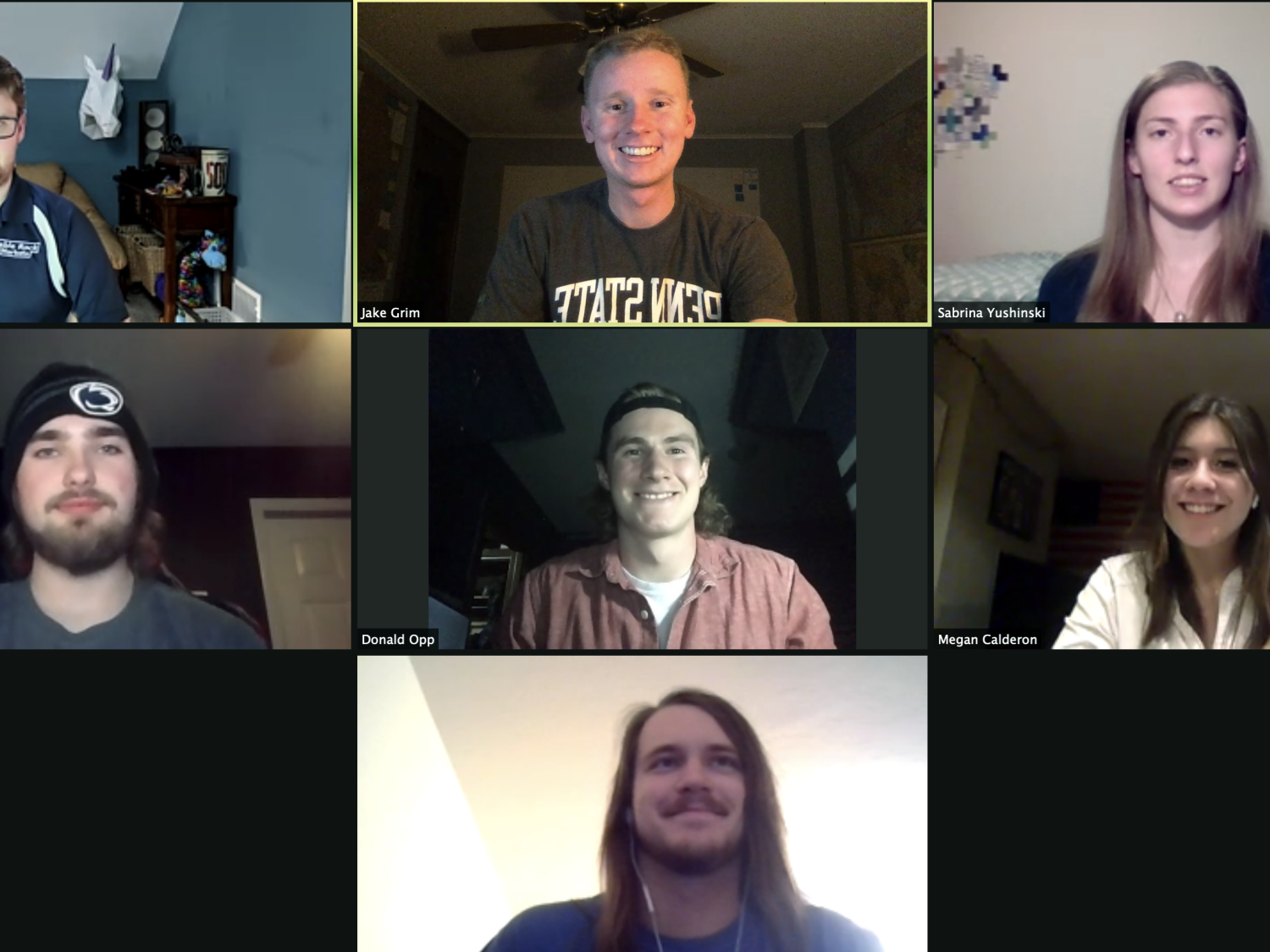Seven students shown on a Zoom call 