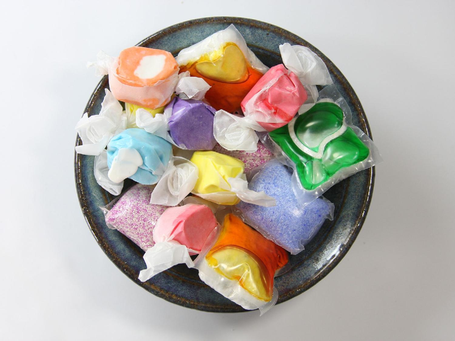 Tide pods and candy in dish