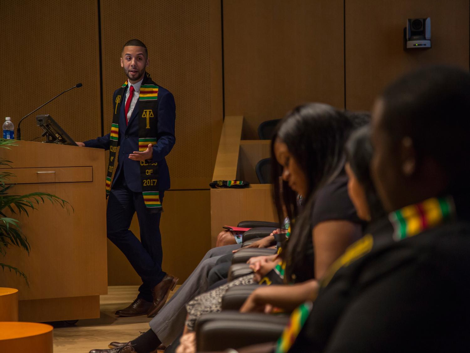 Tito Valdes speaks at Dickinson Law Donning of the Kente ceremony
