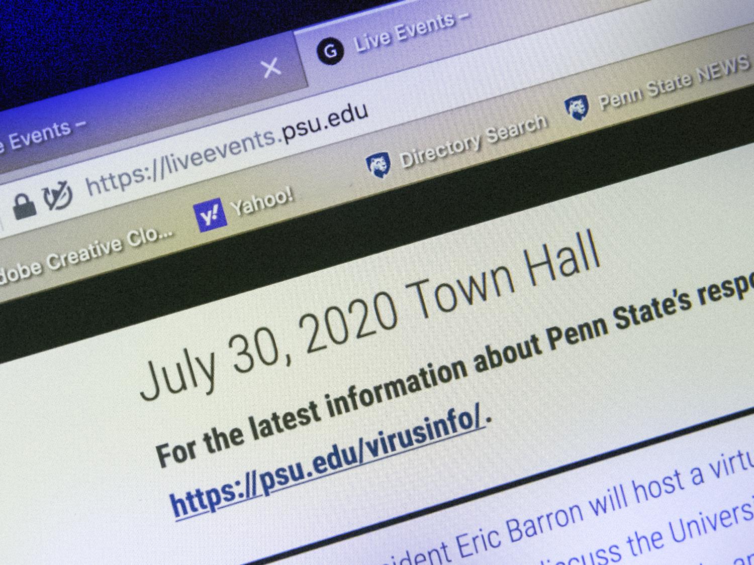 Screen shot of town hall web page