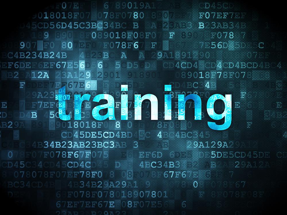 Training word on blue code background