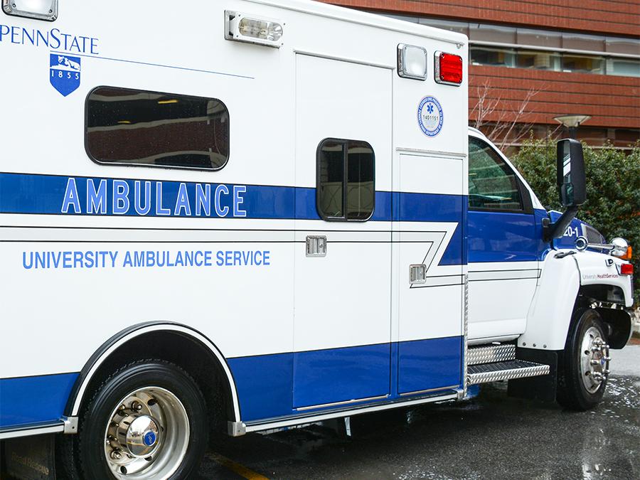 Ambulance parked in front of Student Health Center 