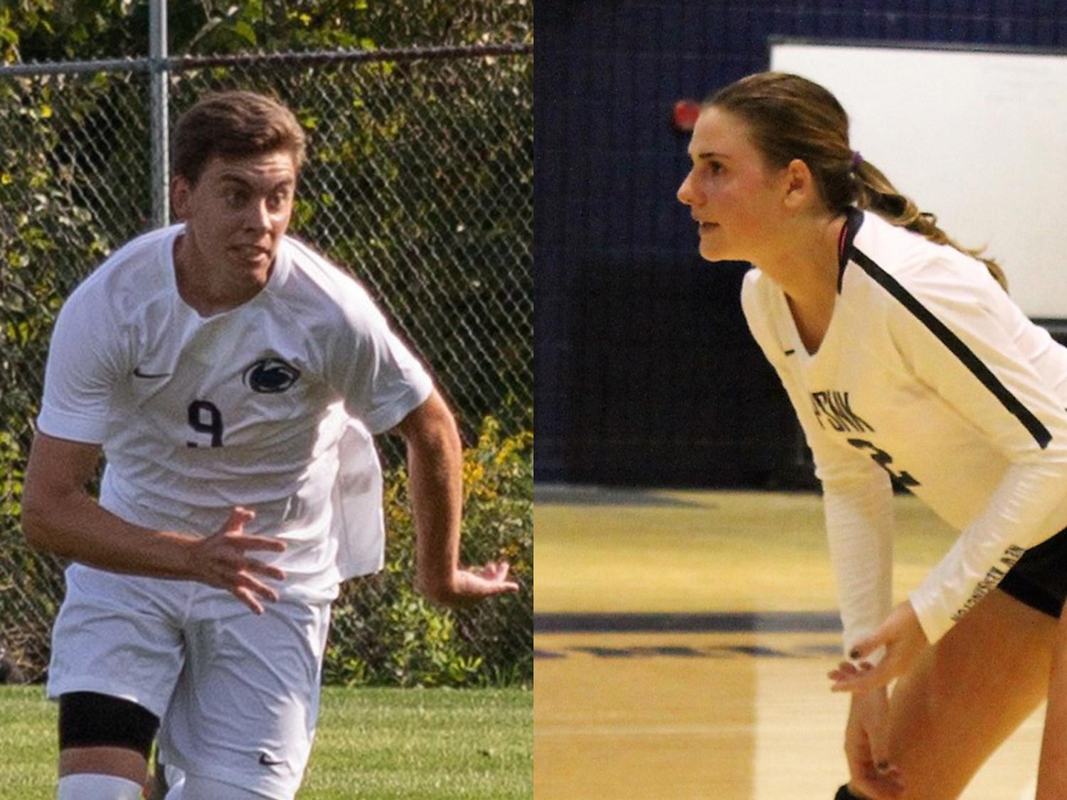 Soccer player, left, and volleyball player, right